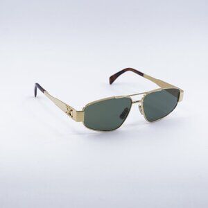 Celine CL40281U 30N Sunglasses Gold Cat Eye Frame, Green Lenses